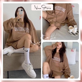 Set Bộ Đùi Nữ Nỉ Dài Tay In Tho Chất Dày Dặn NinaStore - SP000605