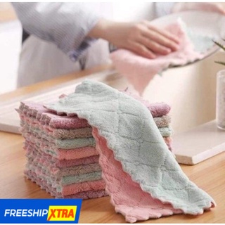 Khăn lau đa năng bàn, bếp, bát đĩa, cốc chén thấm nước chống dính dầu mỡ,họa tiết ,treo tường, hai mặt loại to 15x26cm