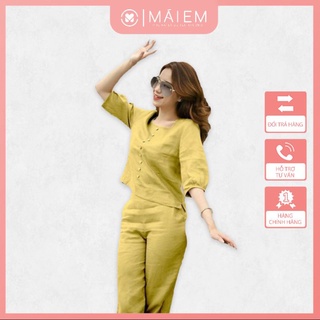 Set bộ vàng áo tay lỡ quần dài trẻ trung chất liệu Linen_S7090