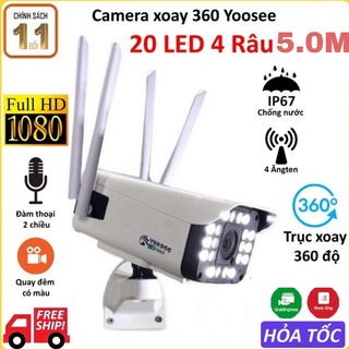 Camera ngoài trời yoosee thân 4 râu 20led quay quét 360 độ, siêu nét, chịu mưa nắng, có màu ban đêm
