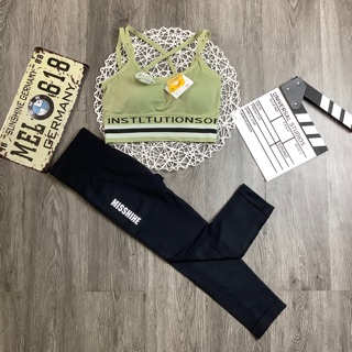 Set quần misss áo bra kẻ chữ tập gym, thể thao, yoga