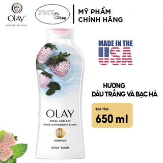 [USA] Sữa tắm Dưỡng ẩm Olay Cooling White hương dâu và bạc hà 650ml - Mỹ