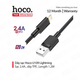 Cáp sạc 2.4A Hoco U109 Lightning dây TPE siêu bền truyền dữ liệu cho iPhone/iPad dài 1.2M