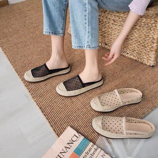 Giày nữ Muller đế bệt retro có lưới chấm bi thoáng mát Hottrend hè 2020
