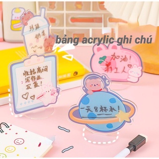 Bảng nhựa Acrylic pilu trong suốt kèm bút xoá được để bàn hoạ tiết hoạt hình dễ thương sáng tạo