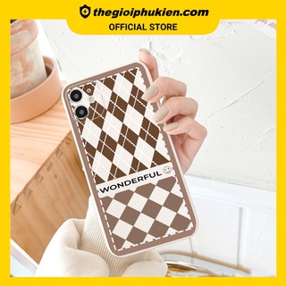 Ốp iphone - Ốp lưng iphone cạnh vuông Caro nâu wonderful dành cho ip 6 đến 14promax - E202