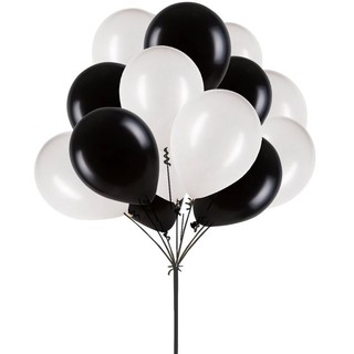 Set 10 bóng nhũ cao su trắng đen 10inch trang trí tiệc sinh nhật hpbd