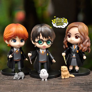 Mô hình Harry Potter - Set 3 Mô hình Harry Potter Hermione Granger Ron Weasley cùng vật nuôi Cú Mèo Chuột - Cao 10cm