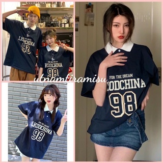 Áo Polo Tay Lỡ Số 98 Cổ bẻ Cộc Tay Nữ Unisex Thun form rộng oversize in hình vintage 3158 đường phố hàn quốc Ulzzang
