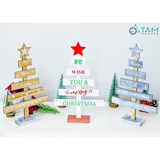 Cây thông noel mini để bàn in chữ bằng gỗ XMAS-TREE-26