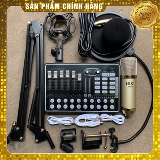 [Mã ELHACE giảm 4% đơn 300K] Combo Hát Thu Âm Livestream isk AT350-Sound card h9 auto tun kèm chân kẹo và màng lọc