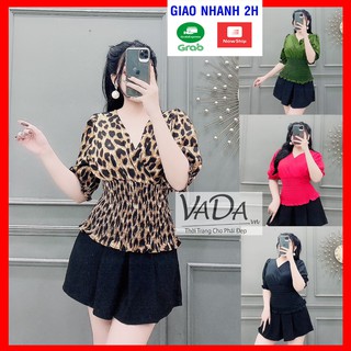 Áo kiểu cổ V tay ngắn bo chun xinh yêu cao cấp - Thời Trang VADA - A234