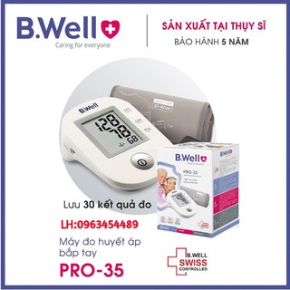 [CHÍNH HÃNG THỤY SĨ - BẢO HÀNH 5 NĂM] Máy đo huyết áp bắp tay tự động B.Well (Pro-35)