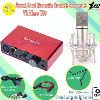 Mic Thu Âm Livestream U87 MA và Sound Card Focusrite Scarlett Solo Gen 3 Chân Kẹp Dây Livestream 2 Dây Mic 3m 2 Zắc 6.5