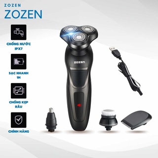 Máy cạo râu đa năng 3 lưỡi kép Zozen đen trơn, Máy cạo râu cạo sát, êm, sạc pin nhanh, chống nước,