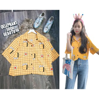 áo sơ mi croptop ulzzang tay lỡ bigsize ( đủ size 50-100kg)