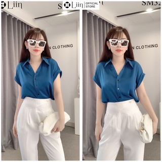 Áo sơ mi nữ cộc tay màu Xanh Cô Ban thời trang nữ cá tính , năng động liin clothing SM3290