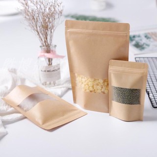 20 túi zip giấy kraft có khung cửa sổ đáy đứng nhiều size (M0103)