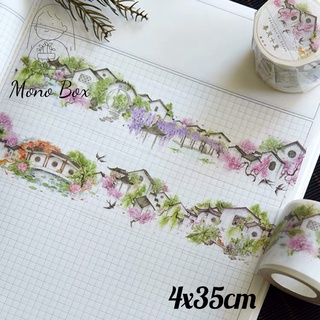 [Chiết] Washi tape 4x35cm, băng keo dán trang trí họa tiết cảnh vật cổ phong mùa xuân làm tranh washi Mono_box