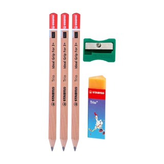 Bộ 3 Bút chì gỗ STABILO Trio Ideal Grip For 3+ kèm chuốt PSJ4562 + tẩy ER199 (PCJ362-C3)