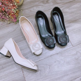 Giày nữ mũi tròn gót vuông cao 5cm da mềm êm chân thời trang