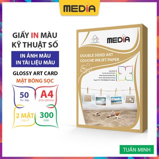 Giấy In Phun Màu Media Khổ A4 Bề Mặt Bóng Sọc Card (Glossy Art) Giấy 2 Mặt In Định Lượng 300gsm 50 tờ