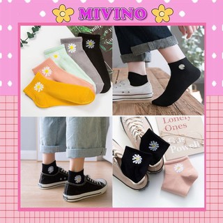 Tất cổ ngắn Mivino vớ nữ vintage đơn giản hình hoa cúc xinh xắn TN29