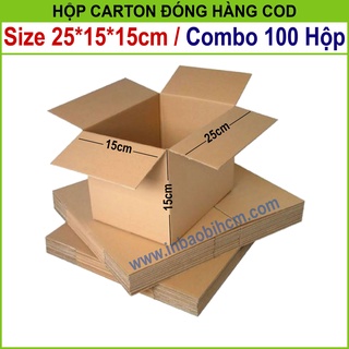 100 Hộp đóng hàng 25x15x15 cm, Hộp carton dày, Cứng cáp, Chuẩn Ship COD, Thùng carton, Hộp giấy giá rẻ, Inbaobi.HCM