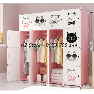 [MẪU ĐỘC] TỦ NHỰA LẮP GHÉP 16 Ô CỬA MÈO MŨ ĐỂ ĐỒ ĐA NĂNG THÔNG MINH sâu 47cm