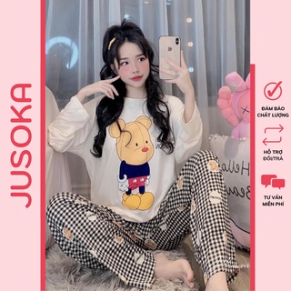 Đồ bộ nữ mặc nhà ngủ tay dài quần dài thun mỏng thu đông nhiều họa tiết cute dễ thương JUSOKA
