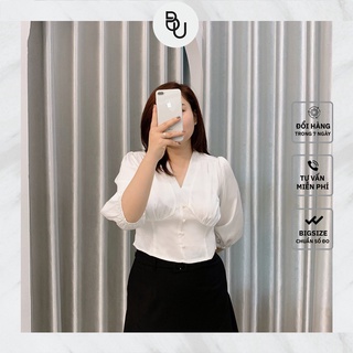 Áo croptop cổ V cúc ngọc BIGSIZE (55kg đến 95kg) - 21SSM24 - [BUstu Bigsize]