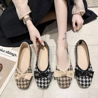 Giày bệt vải kẻ giày búp bê nữ thắt nơ ngang lên chân xinh xắn