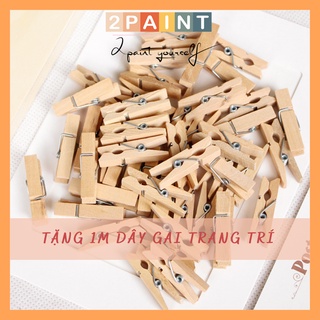 Túi 50 kẹp gỗ decor, Tặng 10m dây gai trang trí, nhiều size