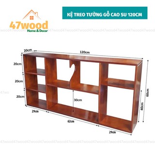 Kệ sách gỗ treo tường 1m2, gỗ cao su - kệ gỗ treo tường rộng 1m2