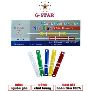 Nẹp giấy nhựa G-Star (Hộp 50 bộ) được thiết kế kích cỡ tiêu chuẩn dễ sử dụng và giúp giữ chắc chắn tài liệu bên trong