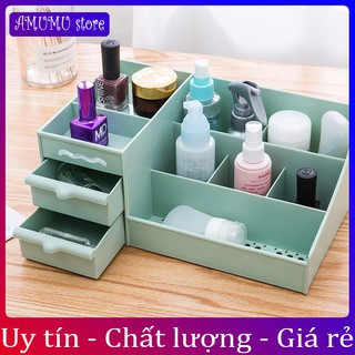 Kệ nhựa đựng mỹ phẩm 3 tầng có 2 ngăn kéo
