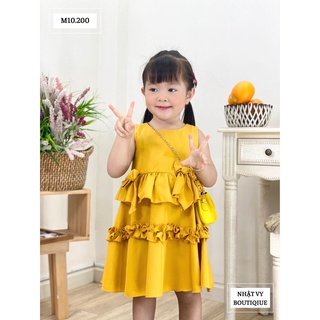 Váy Bé NHẬT VY Phối Bèo Tầng Cúc Thật Sau Lưng Chất Cotton Đi Chơi Màu Vàng, Đỏ - M10