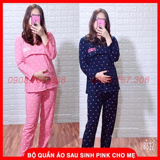 Bộ Quần Áo Bầu Và Sau Sinh Pink Cho Mẹ - Có Lật Ngực Cho Bé Bú, Quần Điều Chỉnh Chun - BTT00357