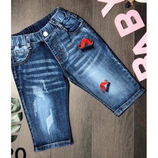 Quần lửng jean bé gái wast xước thêu râu size đại