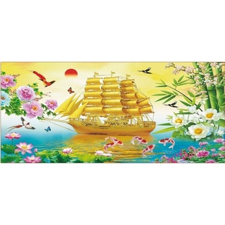 Tranh Đính Đá THUẬN BUỒM XUÔI GIÓ (ĐÁ ABC CAO CẤP). Kích Thước: 1m20 x 60cm