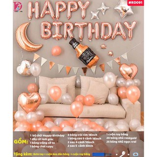 (Kèm bơm và băng keo)Set trang trí sinh nhật tone màu rose gold