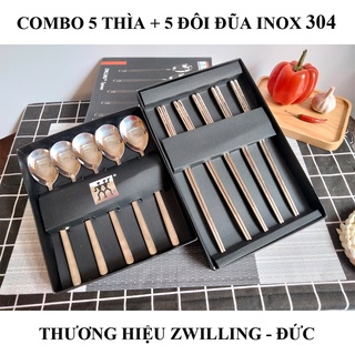 Combo 5 đôi đũa và 5 chiếc thìa inox 304 - Zwilling chính hãng - kháng khuẩn, bền đẹp nhập khẩu chính hãng từ Đức