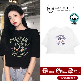 Áo croptop nữ tay ngắn cổ tròn vải thun cotton kiểu hàn quốc CR066 Miucho in hoạ tiết