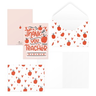 Bộ 4 thiệp 12,5x17,6 SDstationery APPLE quả táo typography mừng thầy cô ngày 20/11 Nhà giáo Việt Nam, cảm ơn giáo viên