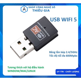 USB Wifi băng tần kép 2.4/5GHz, tốc độ tối đa 600Mbps sử dụng cho máy cây PC, laptop