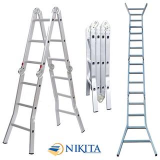 Thang nhôm gấp 4 đoạn 3 bậc Nikita [chữ I: 3,7m; chữ A: 1.8m] TGA37.