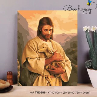 Tranh Sơn Dầu Số Hóa Tự Tô BEE HAPPY Chúa Giê Su Bế Cừu Mã TN0888