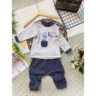 Bộ dài tay Unchi nỉ cotton kẻ,cổ viền, quần màu QATE194,Namkidshop