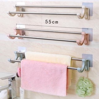 Giá Treo Khăn Mặt 2 Tầng Inox Loại Dài (KT: 55cm x 14cm) Dán Tường Không Cần Khoan