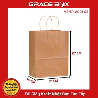 {Giá Sỉ} Túi Giấy Kraft Nhật Bản Cao Cấp - Size 21 x 15 x 27 cm - Màu Nâu - Siêu Thị Bao Bì Grace Box